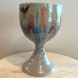 Handmade Drip Glaze Pottery Wine Goblet Cup Chalise Signed